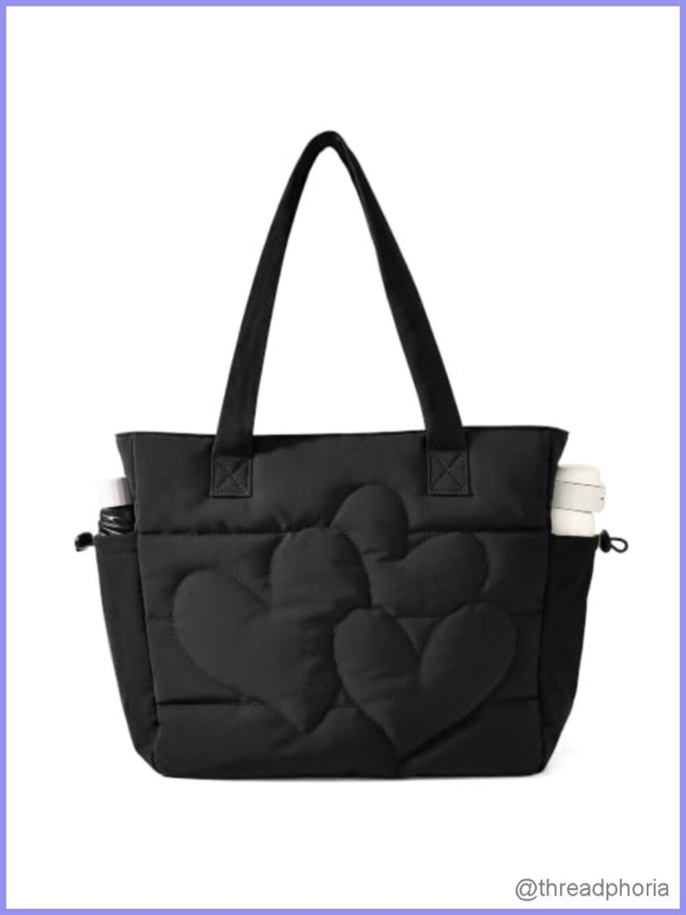 Heart Quilted Puffer Tote Bag Lightweight Nylon Travel Work